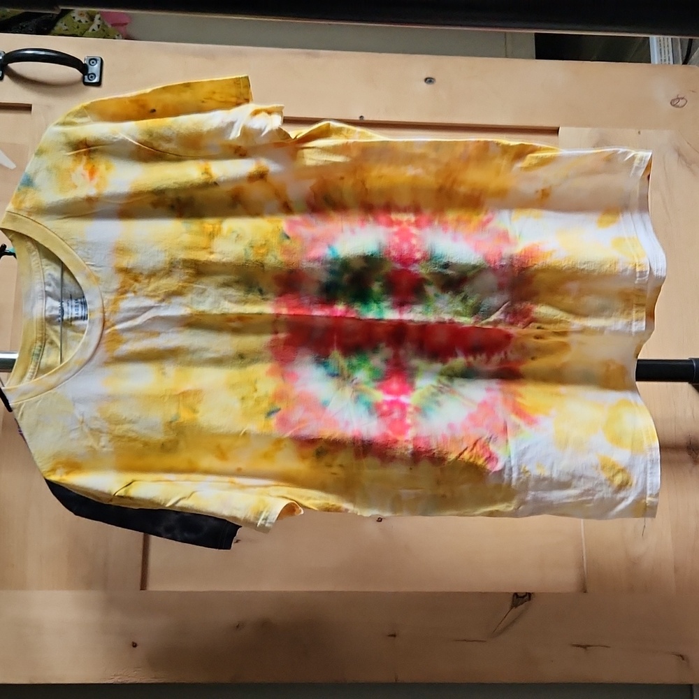Icedye shirt with mushroom lady on the back